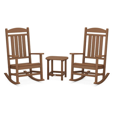 POLYWOOD Presidential Rocker 3-Piece Set w/ South Beach 18-Inch Side Table - Teak